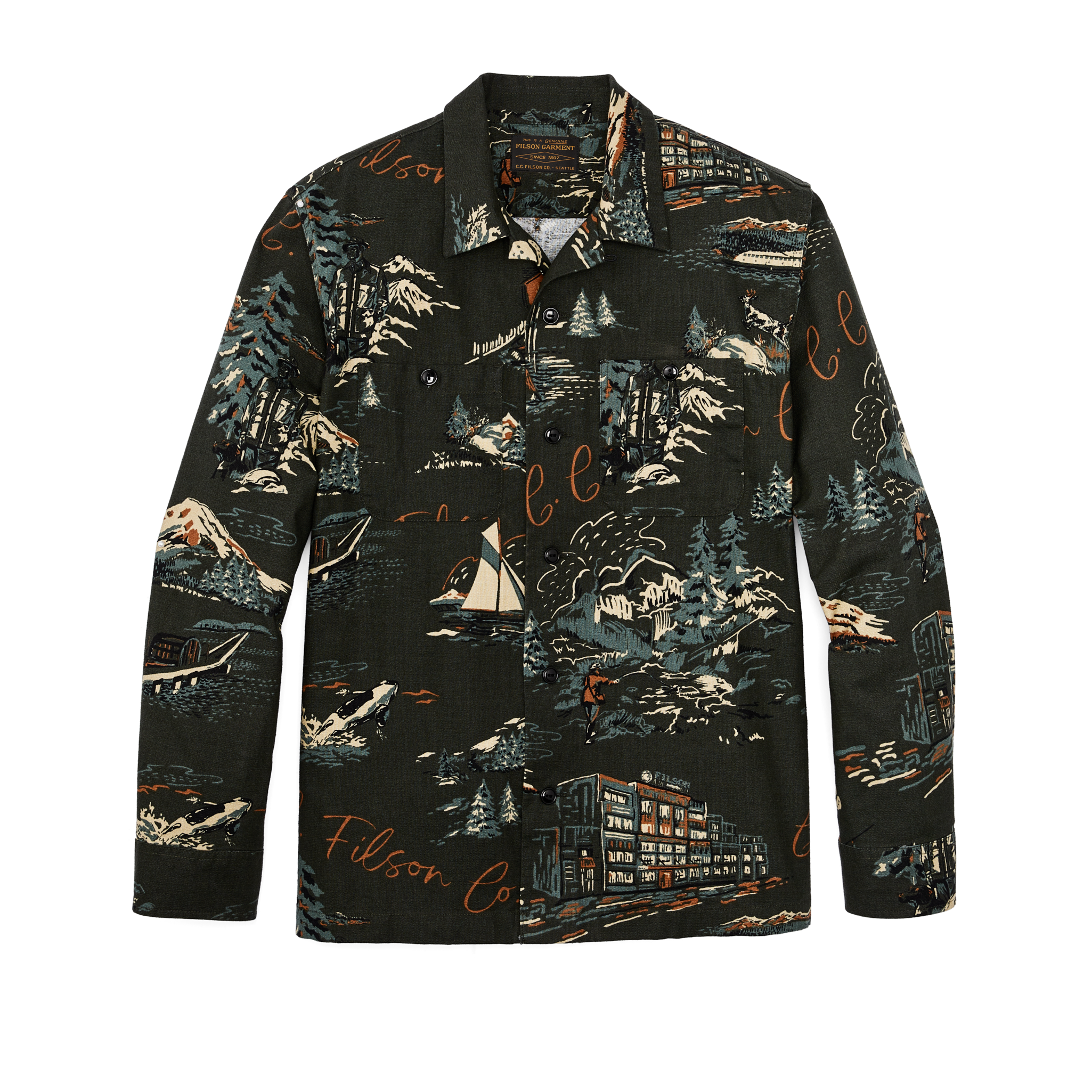 Elk Heights Camp Shirt - Green Northwest Scenic Print