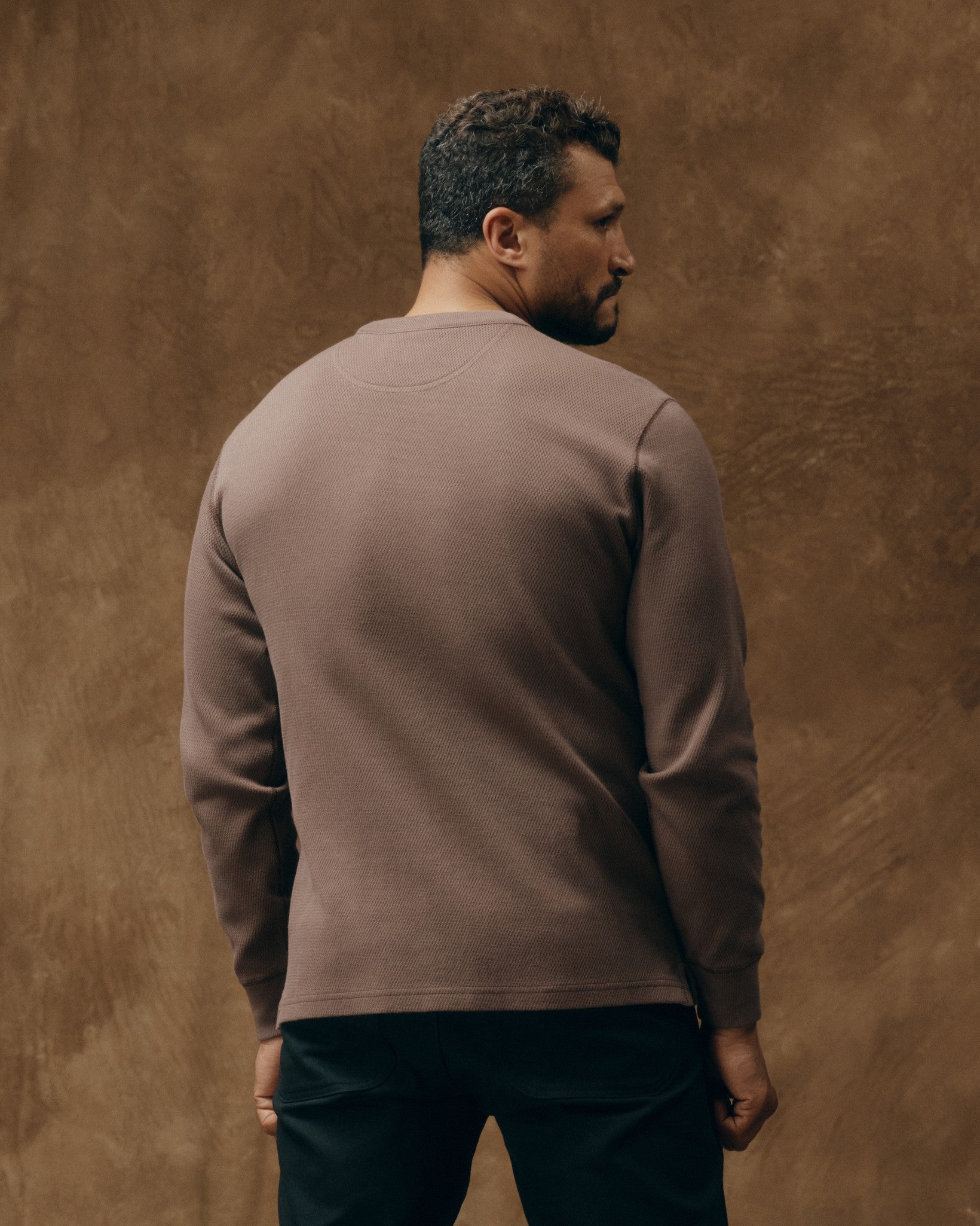 Alternative view of Waffle Knit Thermal Crewneck - Brown