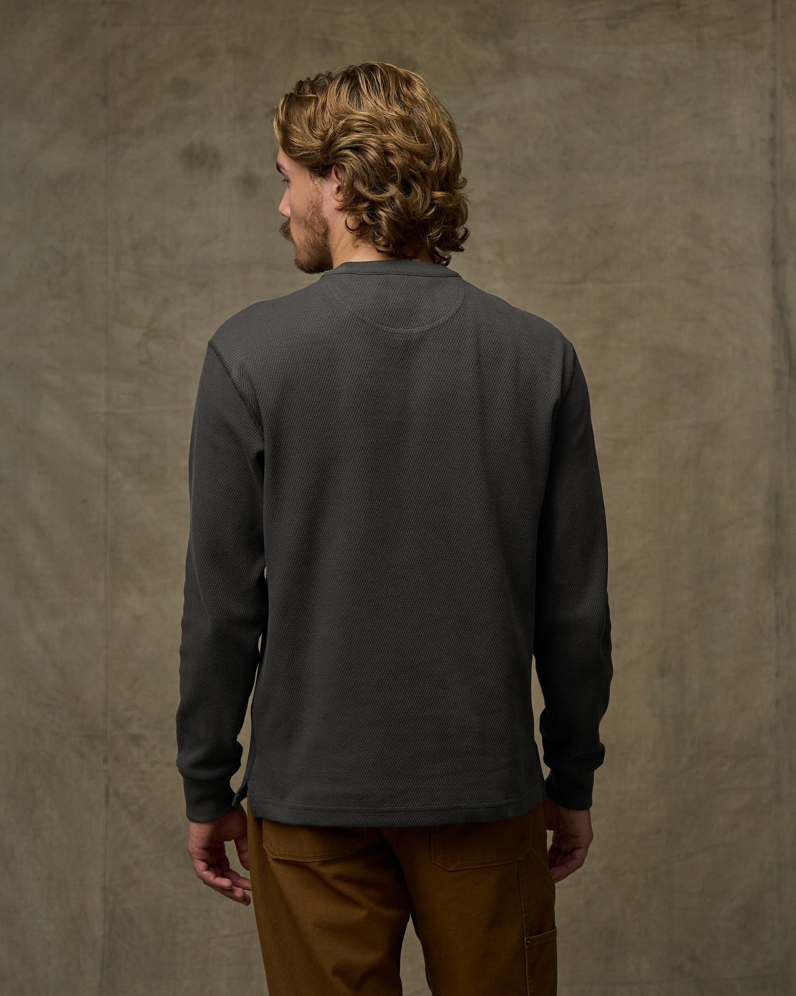 Alternative view of Waffle Knit Thermal Crewneck - Faded Black