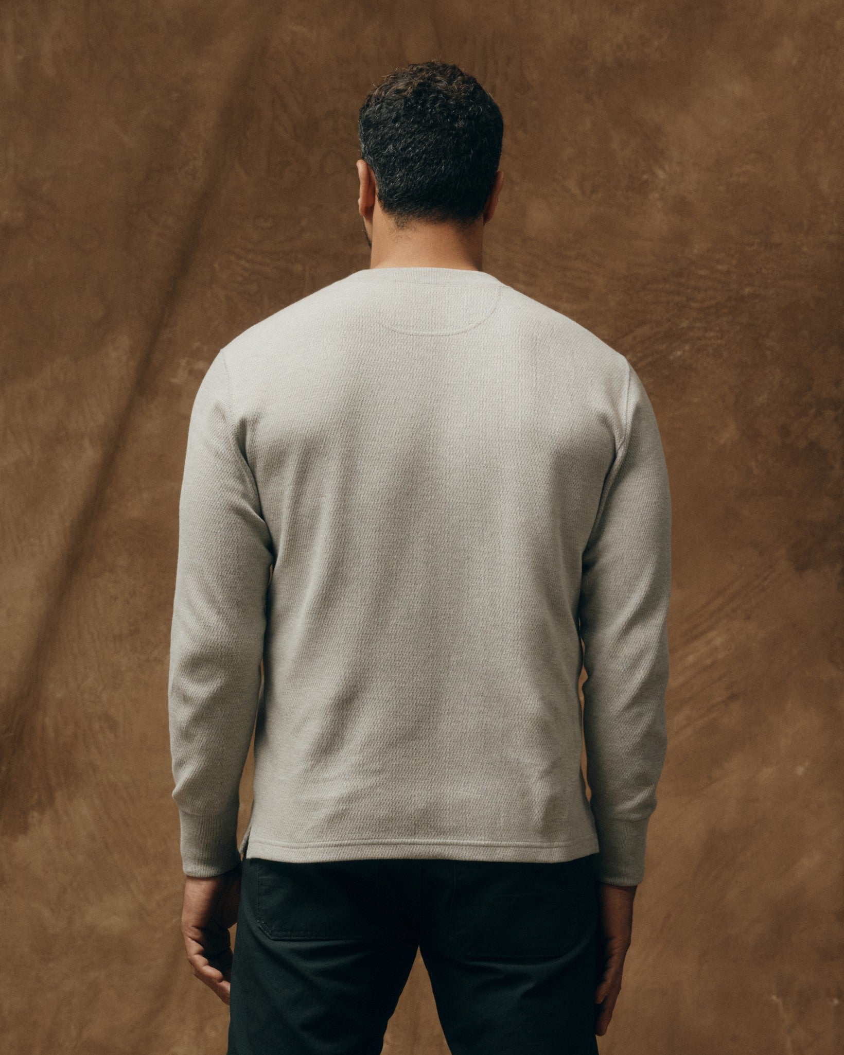 Alternative view of Waffle Knit Henley - Light Heather Gray
