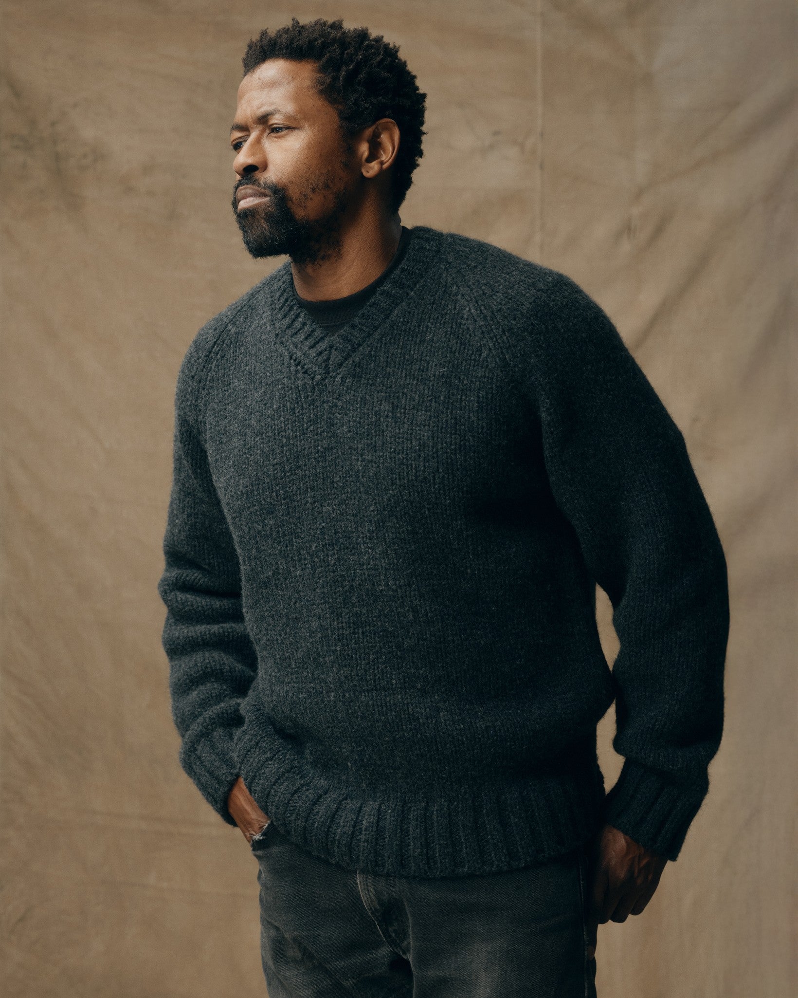 Alternative view of 3-gauge Alpaca Blend Sweater - Black Heather