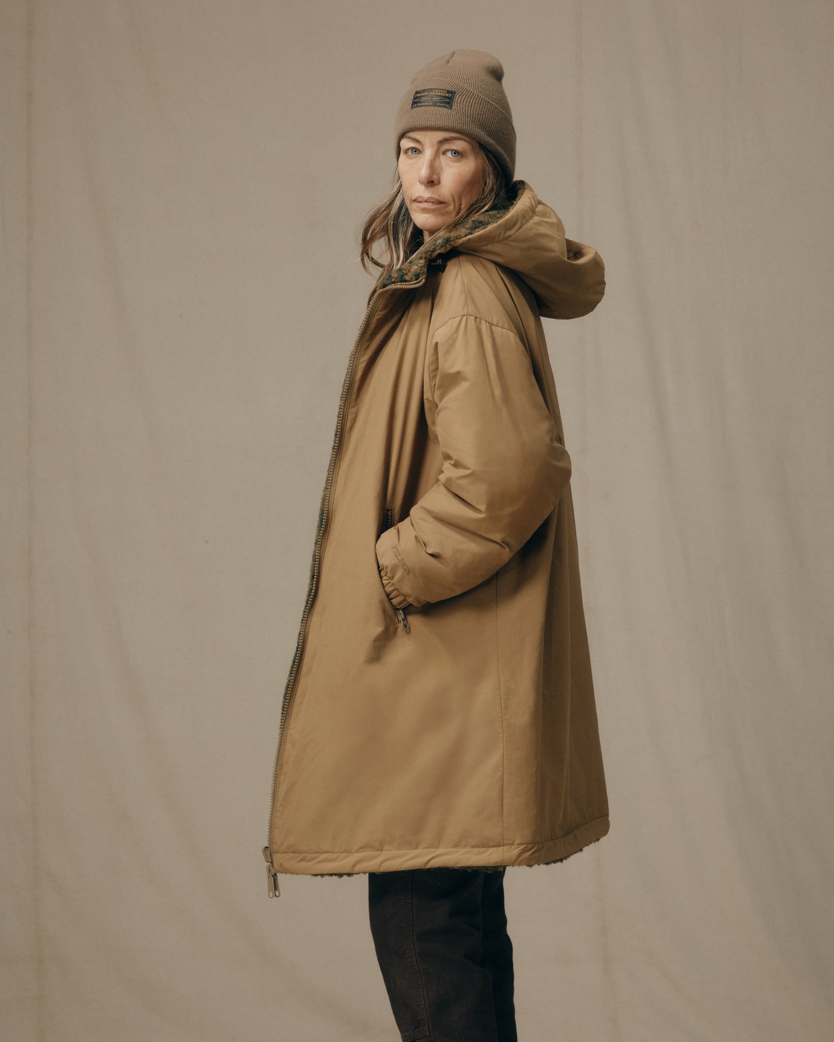 Alternative view of Women's Reversible Woolly Fleece Coat - Tan