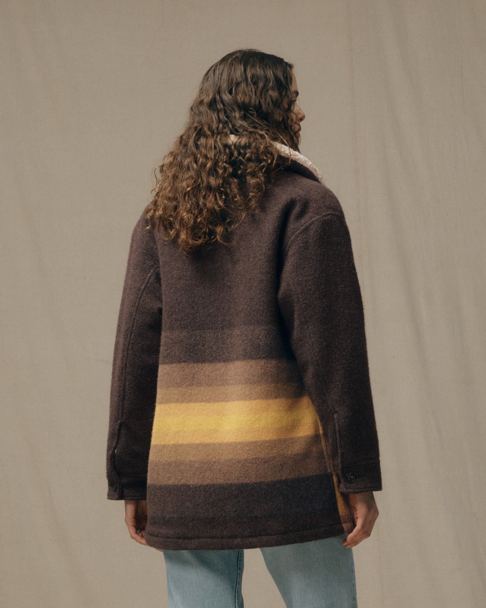 Alternative view of Women's Kodiak Shawl Collar Coat - Brown / Yellow Stripe