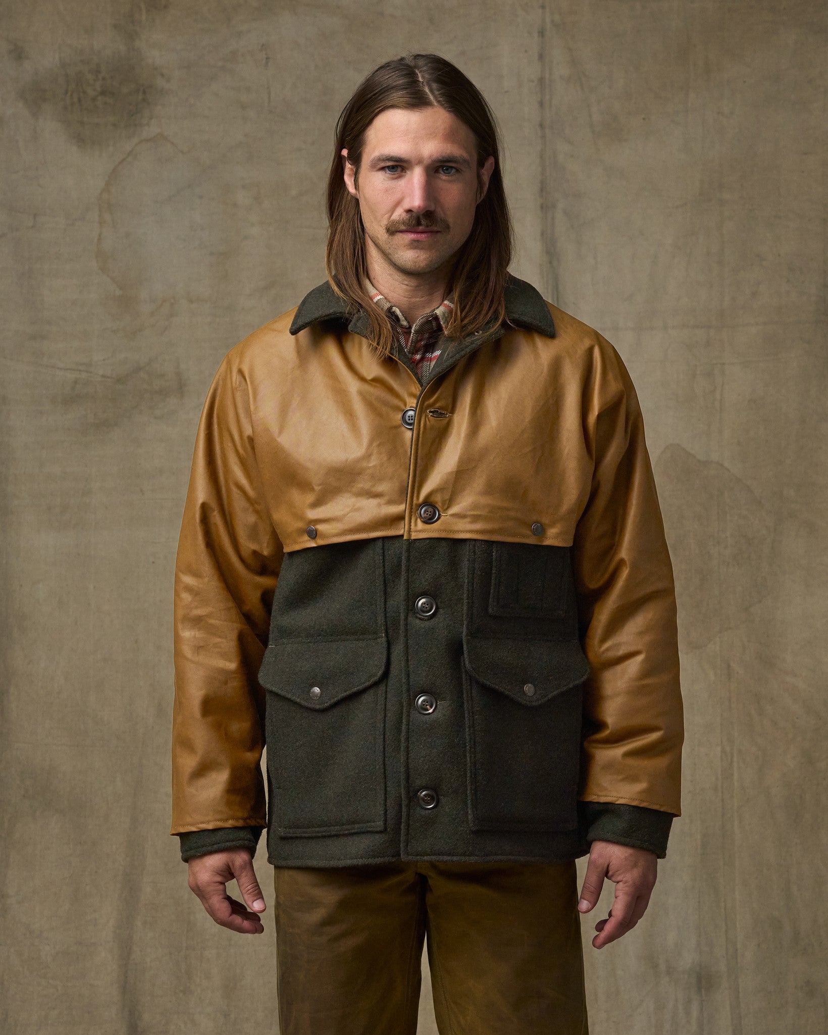 Mackinaw Wool Caped Cruiser Jacket - Peat Black / Dark Tan