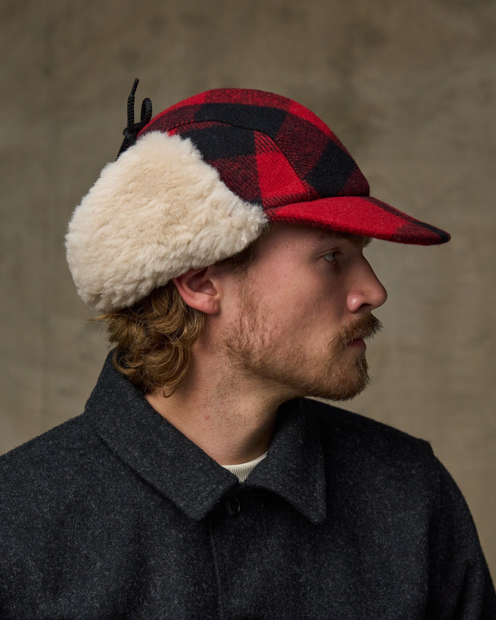 Alternative view of Double Mackinaw Wool Cap - Red Black Plaid/birch