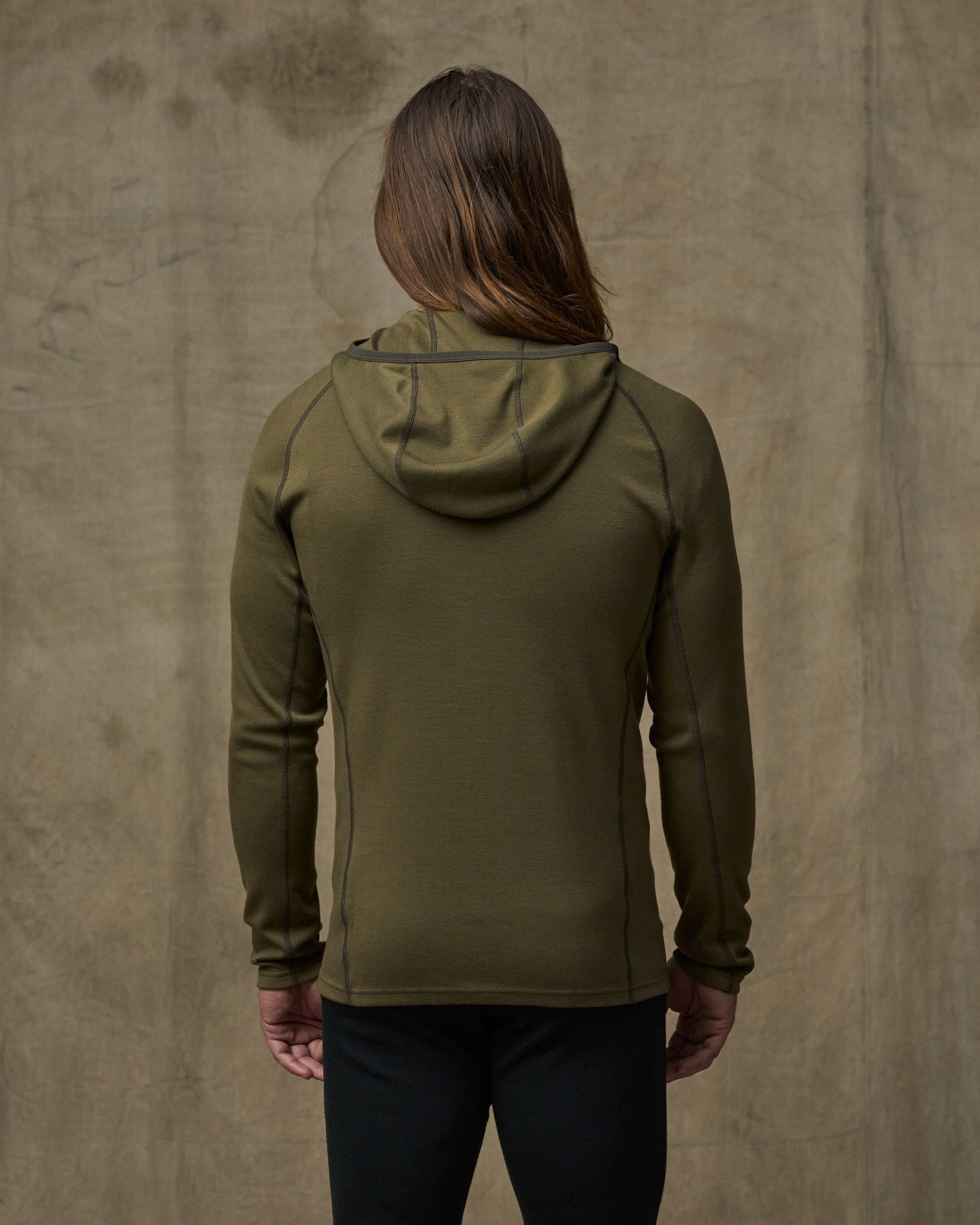 Alternative view of 400g Merino Wool Hoodie - Dark Olive
