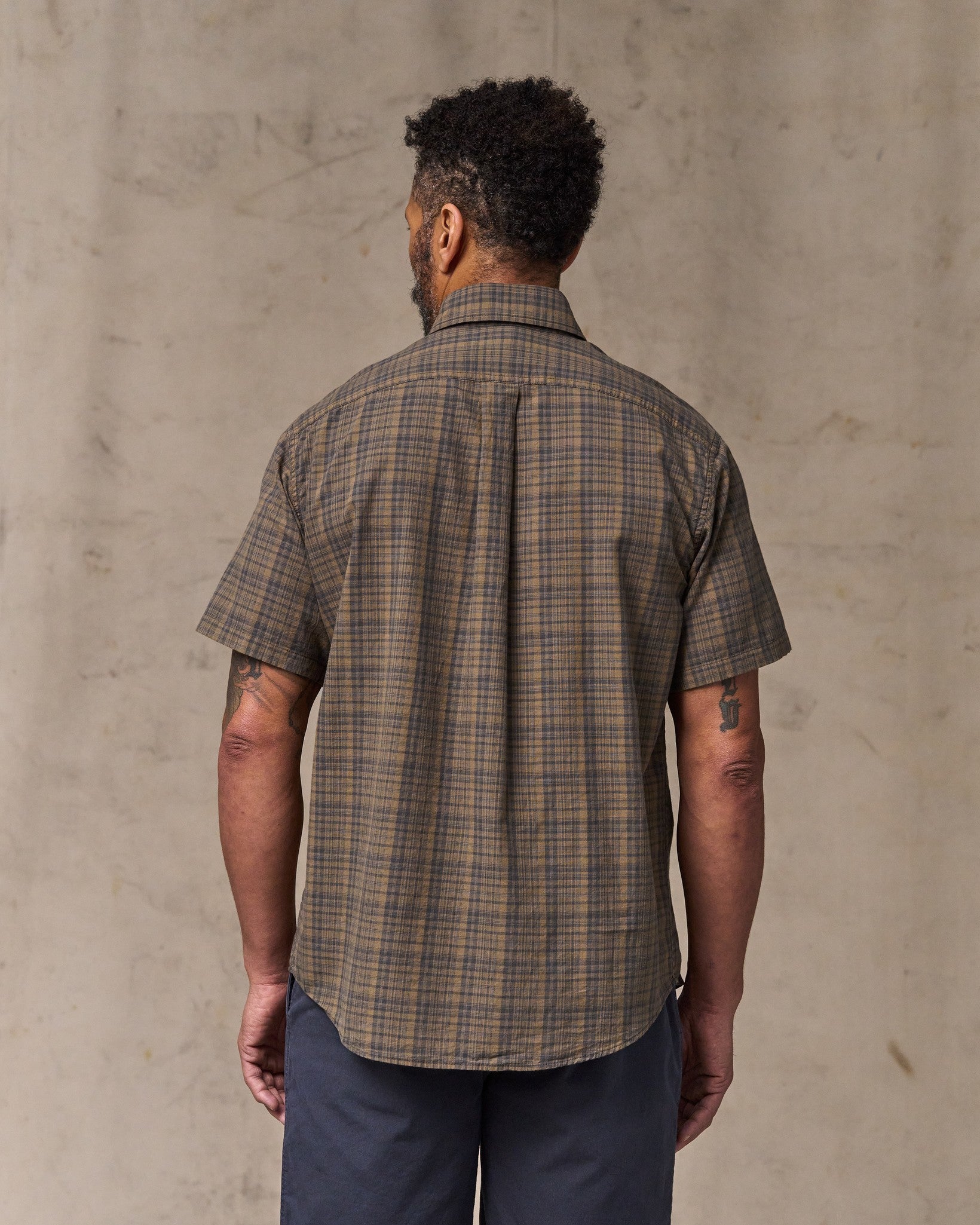 Alternative view of Short Sleeve Madras Popover Shirt - Brown / Olive Plaid