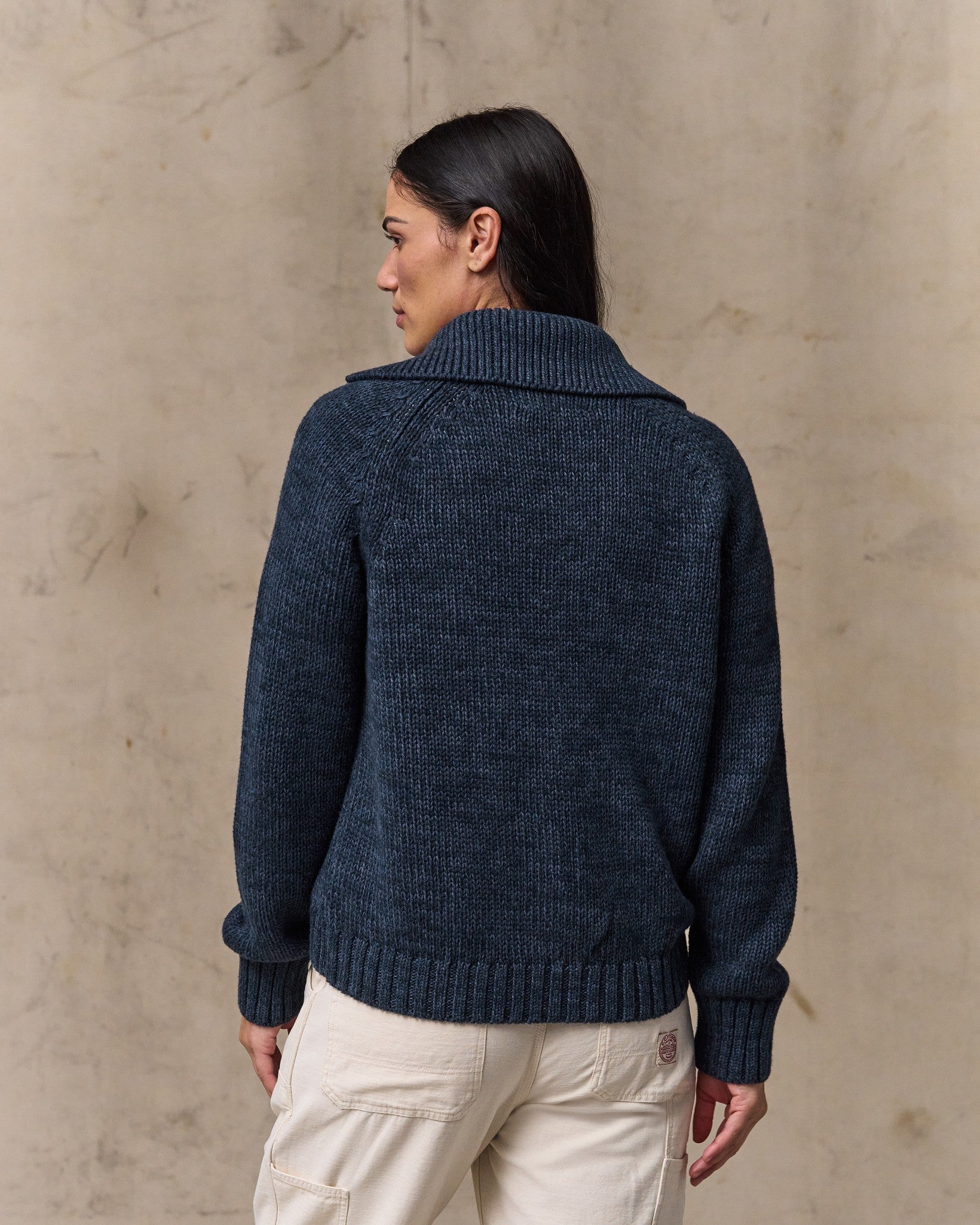 Alternative view of Women's Cotton Full-zip Cardigan - Navy / Marl