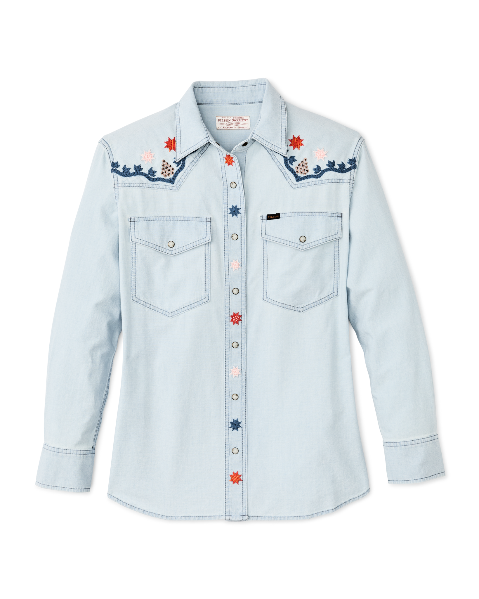 Women's Embroidered Western Shirt - Light Indigo Chambray / Stars