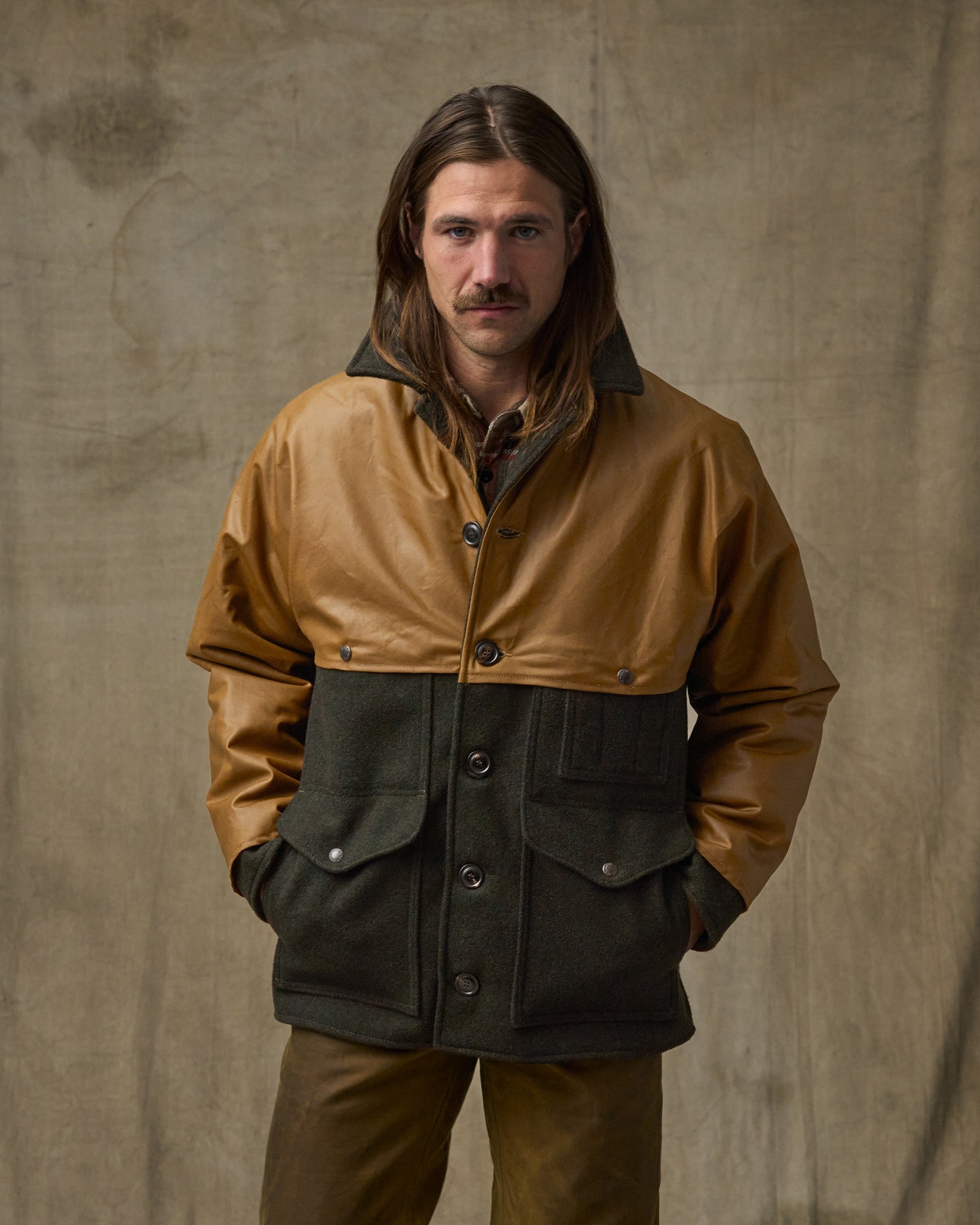 Alternative view of Mackinaw Wool Caped Cruiser Jacket - Peat Black / Dark Tan