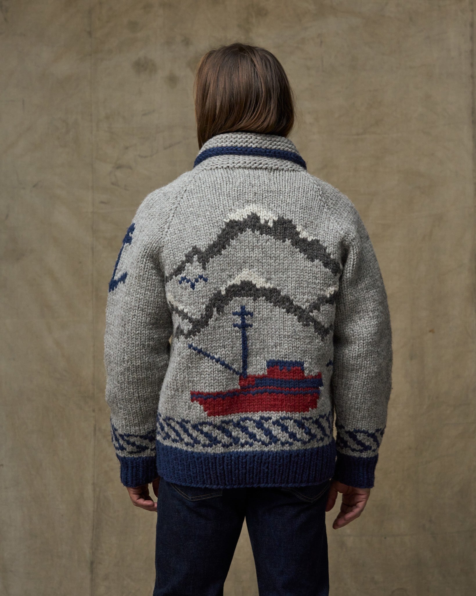 Alternative view of Handmade Full-zip Sweater - Heather Gray / Fishing Boat